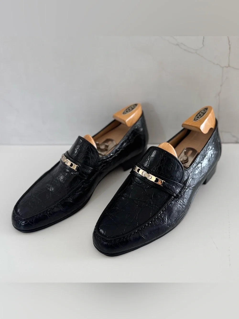Gucci Vintage Black- Horsebit crocodile-embossed loafers Shoes  Sz 42.5-US 9-9.5